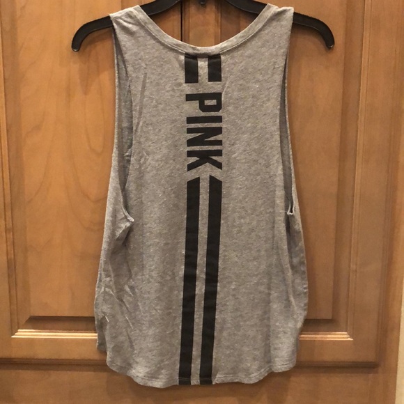 New Victoria’s Secret Pink I hate running graphic striped cut off tank top - Picture 4 of 4